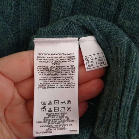 Brooks Brothers Wool Cable Knit Green Mens Large Preppy Ivy League Classic Cozy - Picture 5 of 7